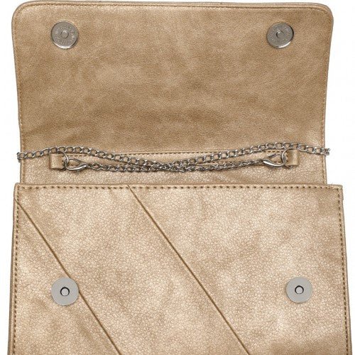 EH2257 - Miss Lulu Stylish Twill Clutch Leather Chain Evening Bag - Gold - Easy Luggage