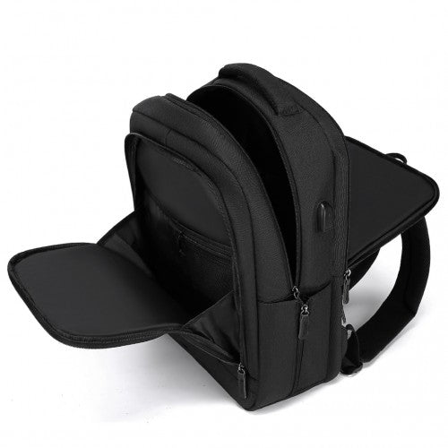 EM2111 - Kono Multi - Compartment Backpack with USB Port - Black - Easy Luggage