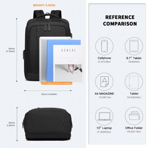 EM2111 - Kono Multi - Compartment Backpack with USB Port - Black - Easy Luggage