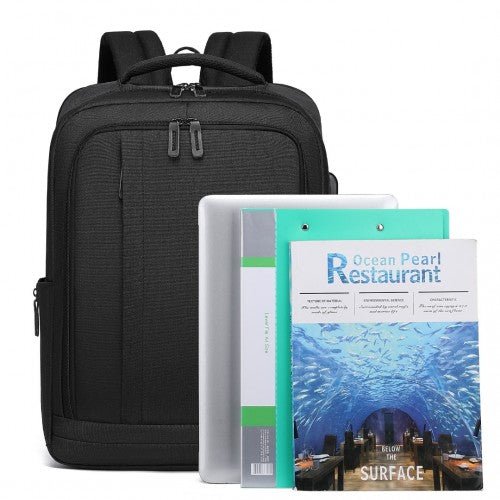 EM2111 - Kono Multi - Compartment Backpack with USB Port - Black - Easy Luggage