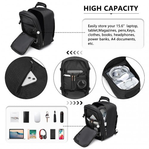 EM2231 - Kono Lightweight Cabin Bag Travel Business Backpack - Black - Easy Luggage