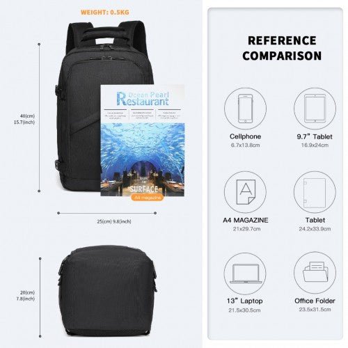EM2231 - Kono Lightweight Cabin Bag Travel Business Backpack - Black - Easy Luggage