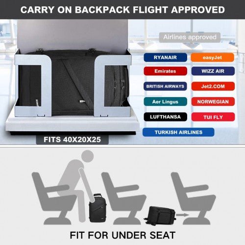 EM2231 - Kono Lightweight Cabin Bag Travel Business Backpack - Black - Easy Luggage