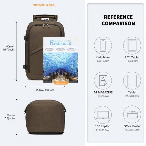 EM2231 - Kono Lightweight Cabin Bag Travel Business Backpack - Brown - Easy Luggage