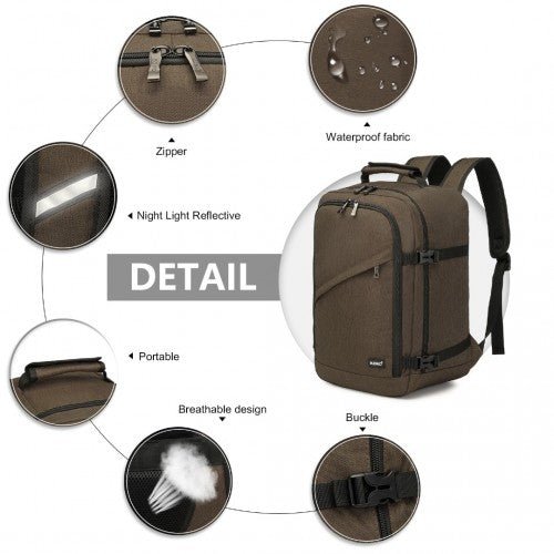 EM2231 - Kono Lightweight Cabin Bag Travel Business Backpack - Brown - Easy Luggage