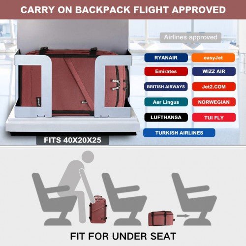 EM2231 - Kono Lightweight Cabin Bag Travel Business Backpack - Burgundy - Easy Luggage