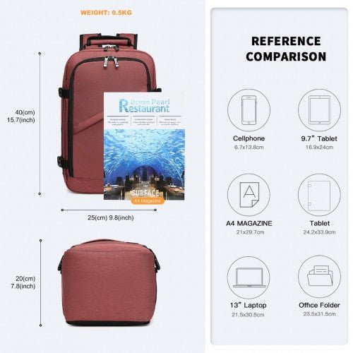 EM2231 - Kono Lightweight Cabin Bag Travel Business Backpack - Burgundy - Easy Luggage