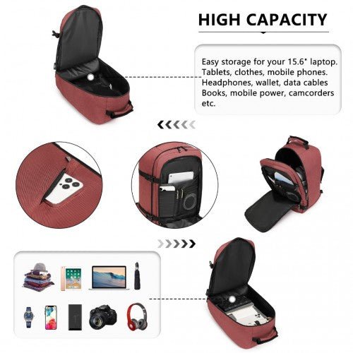 EM2231 - Kono Lightweight Cabin Bag Travel Business Backpack - Burgundy - Easy Luggage