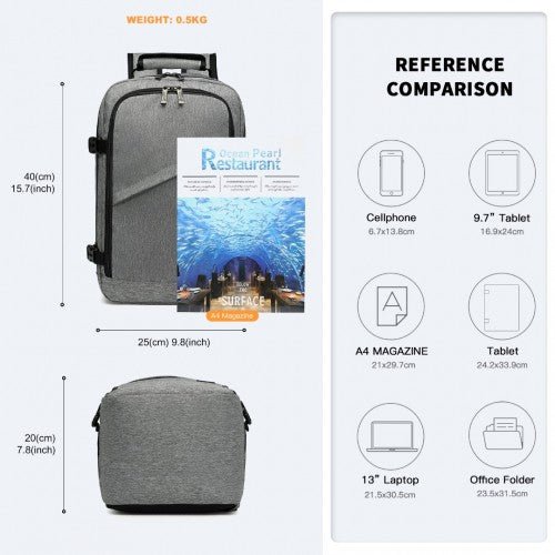 EM2231 - Kono Lightweight Cabin Bag Travel Business Backpack - Grey - Easy Luggage