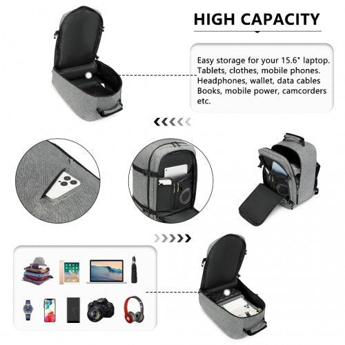 EM2231 - Kono Lightweight Cabin Bag Travel Business Backpack - Grey - Easy Luggage