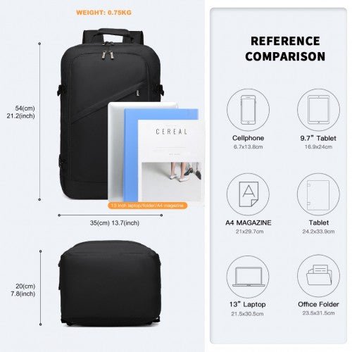 EM2231L - Kono Lightweight Cabin Bag Travel Business Backpack - Black - Easy Luggage