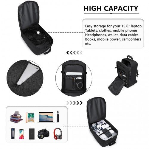 EM2231L - Kono Lightweight Cabin Bag Travel Business Backpack - Black - Easy Luggage