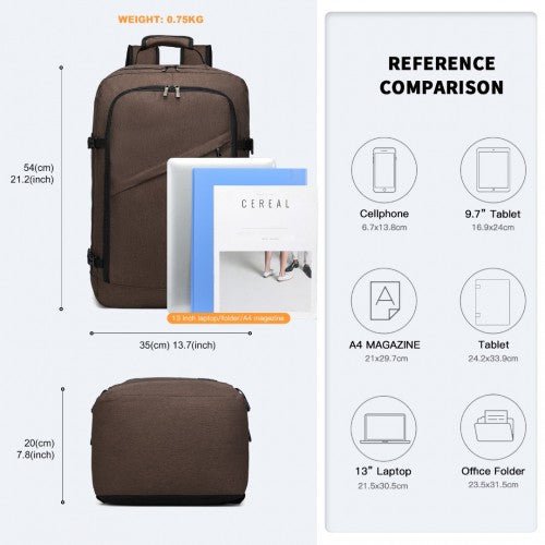EM2231L - Kono Lightweight Cabin Bag Travel Business Backpack - Brown - Easy Luggage