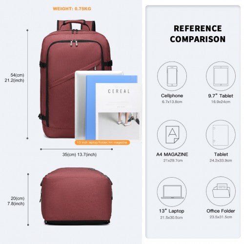 EM2231L - Kono Lightweight Cabin Bag Travel Business Backpack - Burgundy - Easy Luggage