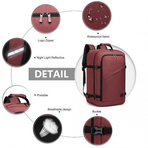 EM2231L - Kono Lightweight Cabin Bag Travel Business Backpack - Burgundy - Easy Luggage