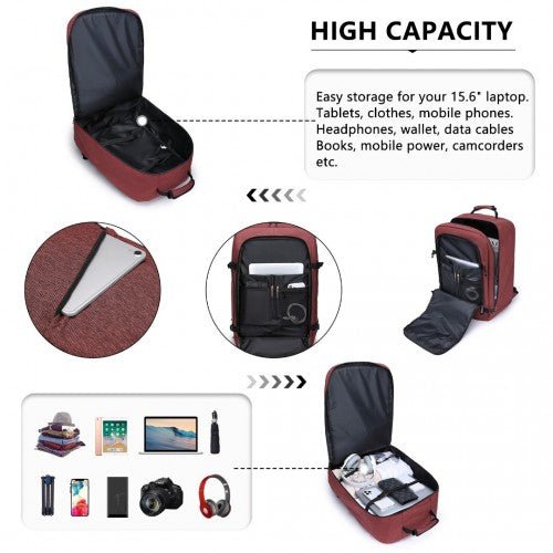 EM2231L - Kono Lightweight Cabin Bag Travel Business Backpack - Burgundy - Easy Luggage