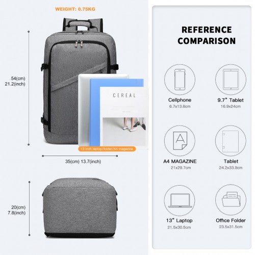 EM2231L - Kono Lightweight Cabin Bag Travel Business Backpack - Grey - Easy Luggage