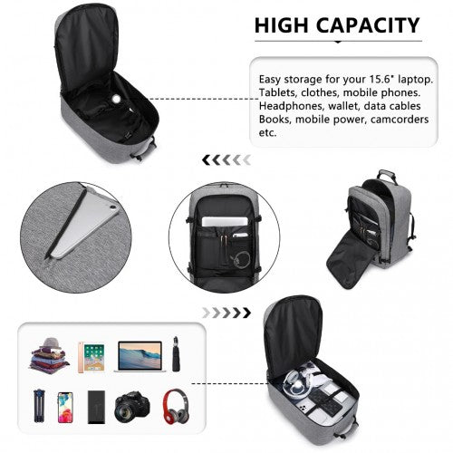 EM2231L - Kono Lightweight Cabin Bag Travel Business Backpack - Grey - Easy Luggage