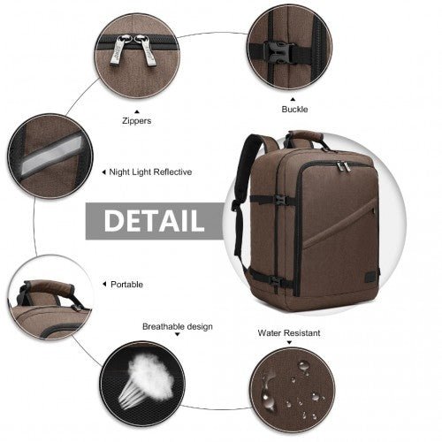 EM2231M - Kono Lightweight Cabin Bag Travel Business Backpack - Brown - Easy Luggage