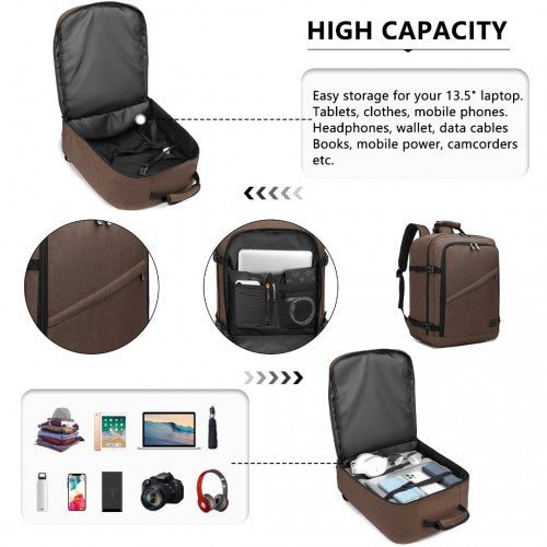 EM2231M - Kono Lightweight Cabin Bag Travel Business Backpack - Brown - Easy Luggage