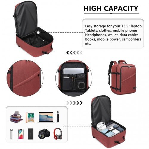 EM2231M - Kono Lightweight Cabin Bag Travel Business Backpack - Burgundy - Easy Luggage