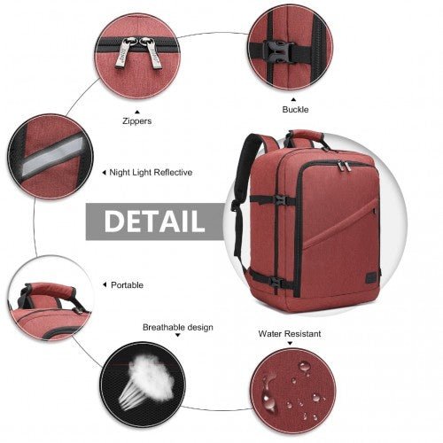 EM2231M - Kono Lightweight Cabin Bag Travel Business Backpack - Burgundy - Easy Luggage