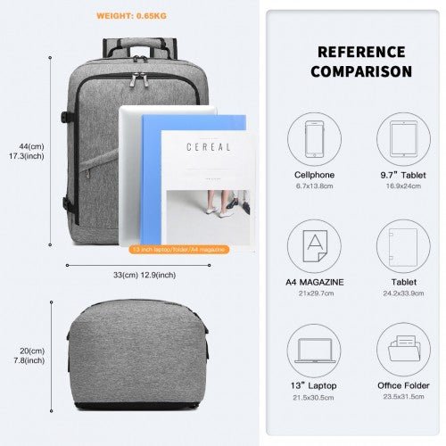 EM2231M - Kono Lightweight Cabin Bag Travel Business Backpack - Grey - Easy Luggage