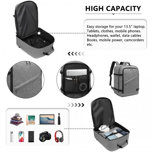 EM2231M - Kono Lightweight Cabin Bag Travel Business Backpack - Grey - Easy Luggage