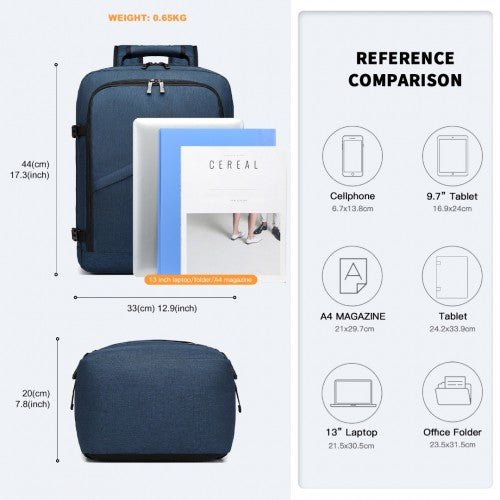 EM2231M - Kono Lightweight Cabin Bag Travel Business Backpack - Navy - Easy Luggage