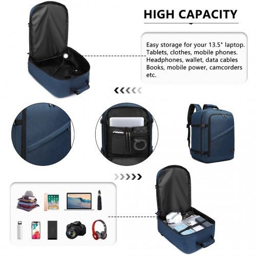 EM2231M - Kono Lightweight Cabin Bag Travel Business Backpack - Navy - Easy Luggage