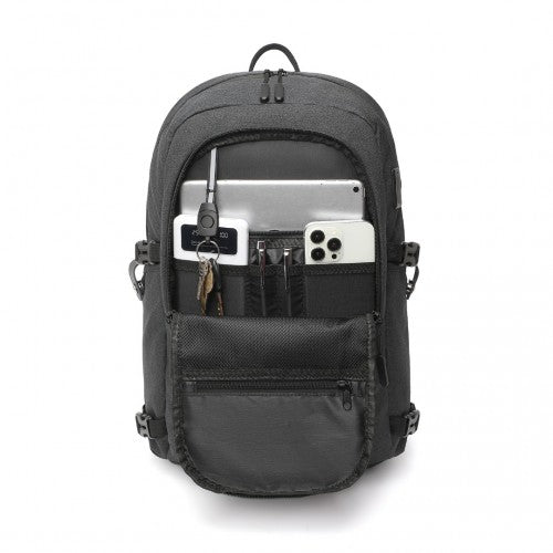 EM2347 - Kono Multi - Compartment Water - Resistant Backpack With USB Charging Port - Black - Easy Luggage
