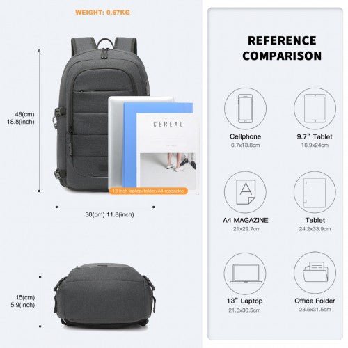 EM2347 - Kono Multi - Compartment Water - Resistant Backpack With USB Charging Port - Black - Easy Luggage