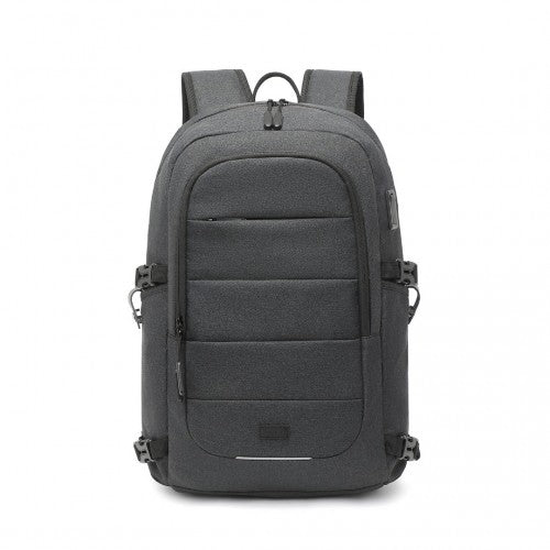EM2347 - Kono Multi - Compartment Water - Resistant Backpack With USB Charging Port - Black - Easy Luggage