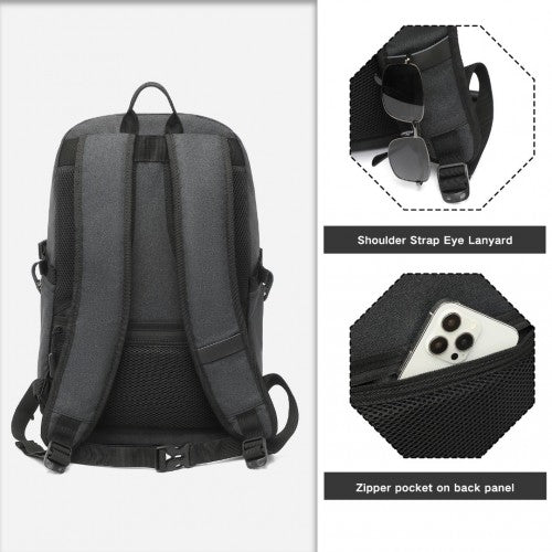 EM2347 - Kono Multi - Compartment Water - Resistant Backpack With USB Charging Port - Black - Easy Luggage