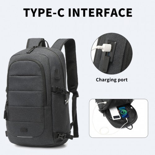 EM2347 - Kono Multi - Compartment Water - Resistant Backpack With USB Charging Port - Black - Easy Luggage