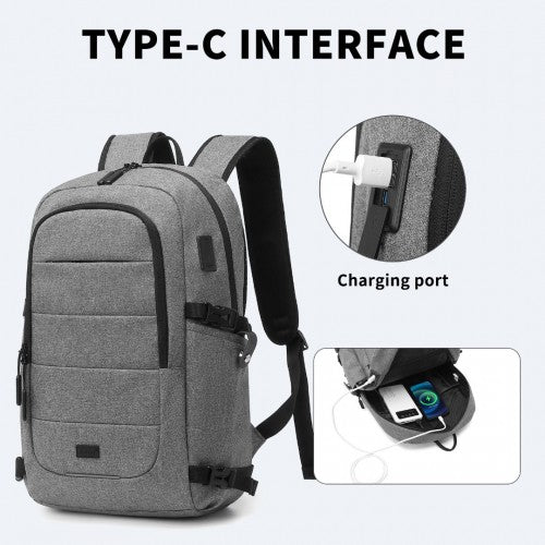 EM2347 - Kono Multi - Compartment Water - Resistant Backpack With USB Charging Port - Grey - Easy Luggage