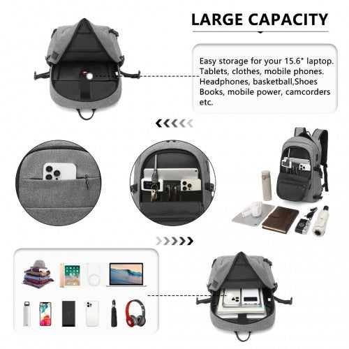 EM2347 - Kono Multi - Compartment Water - Resistant Backpack With USB Charging Port - Grey - Easy Luggage