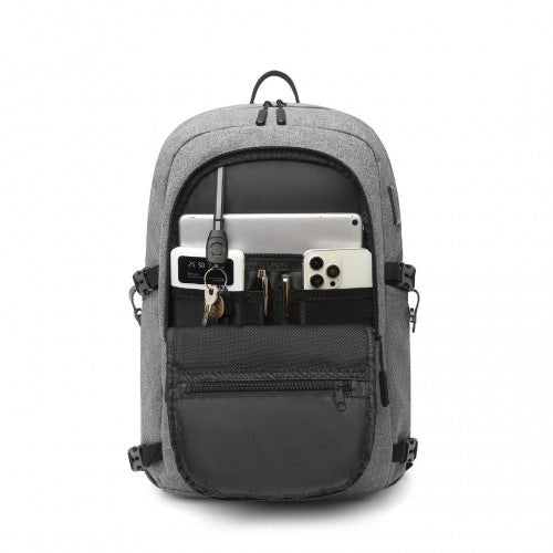 EM2347 - Kono Multi - Compartment Water - Resistant Backpack With USB Charging Port - Grey - Easy Luggage