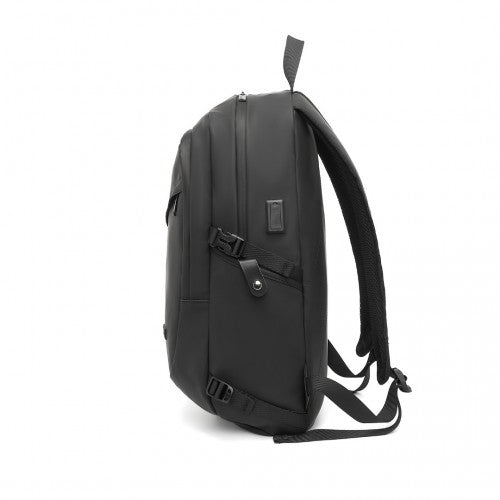 EM2349 - Kono PVC Coated Water - Resistant Tech Backpack With USB Charging Port - Black - Easy Luggage