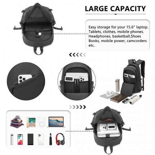 EM2349 - Kono PVC Coated Water - Resistant Tech Backpack With USB Charging Port - Black - Easy Luggage