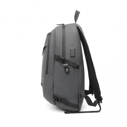 EM2349 - Kono PVC Coated Water - Resistant Tech Backpack With USB Charging Port - Grey - Easy Luggage