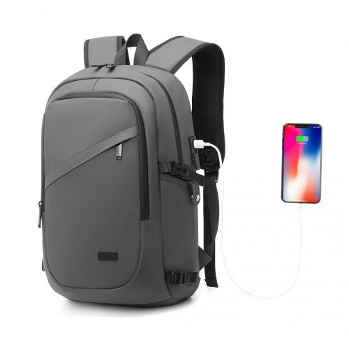 EM2349 - Kono PVC Coated Water - Resistant Tech Backpack With USB Charging Port - Grey - Easy Luggage