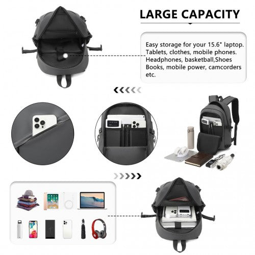 EM2349 - Kono PVC Coated Water - Resistant Tech Backpack With USB Charging Port - Grey - Easy Luggage