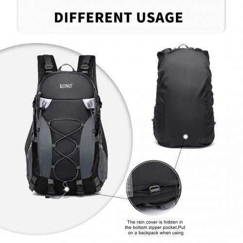 EQ2238 - Kono Multi Functional Outdoor Hiking Backpack With Rain Cover - Black - Easy Luggage