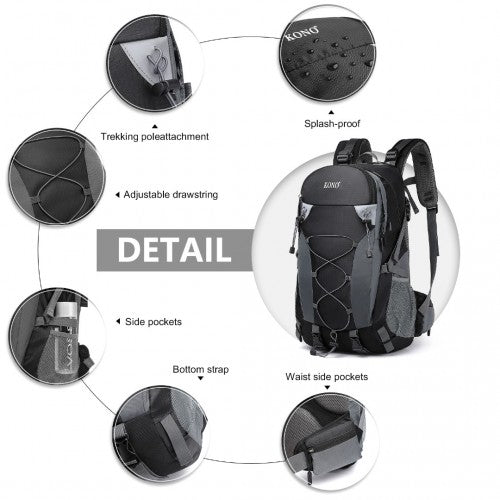 EQ2238 - Kono Multi Functional Outdoor Hiking Backpack With Rain Cover - Black - Easy Luggage