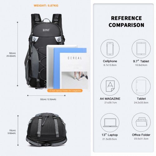 EQ2238 - Kono Multi Functional Outdoor Hiking Backpack With Rain Cover - Black - Easy Luggage