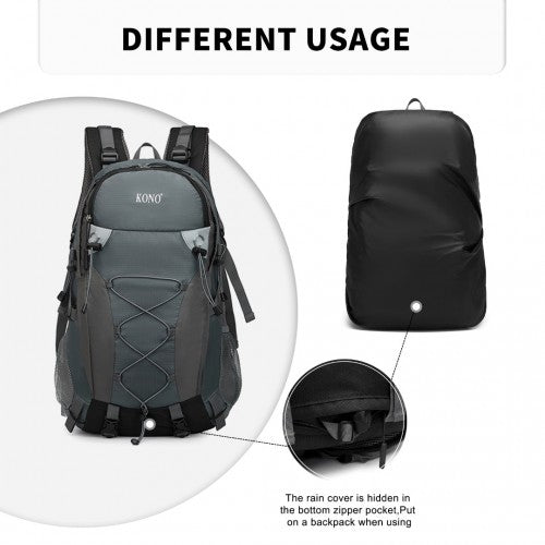 EQ2238 - Kono Multi Functional Outdoor Hiking Backpack With Rain Cover - Grey - Easy Luggage