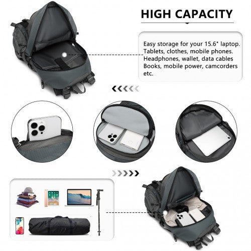 EQ2238 - Kono Multi Functional Outdoor Hiking Backpack With Rain Cover - Grey - Easy Luggage