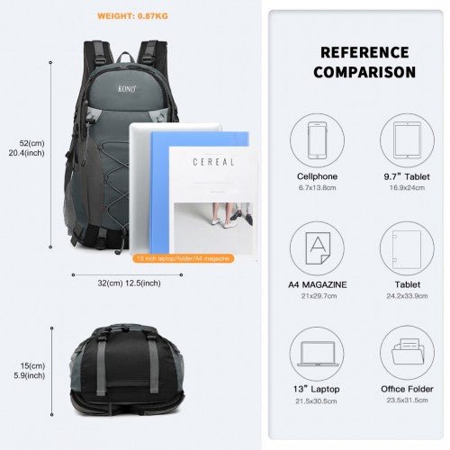 EQ2238 - Kono Multi Functional Outdoor Hiking Backpack With Rain Cover - Grey - Easy Luggage