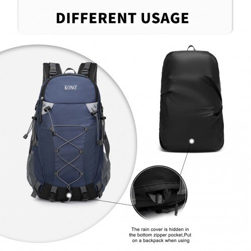 EQ2238 - Kono Multi Functional Outdoor Hiking Backpack With Rain Cover - Navy - Easy Luggage